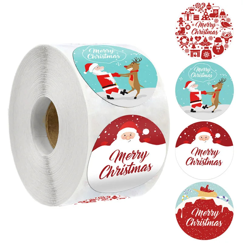 Etiquetas stickers adhesivas con sello de tema navideño, 100-500 Uds.
