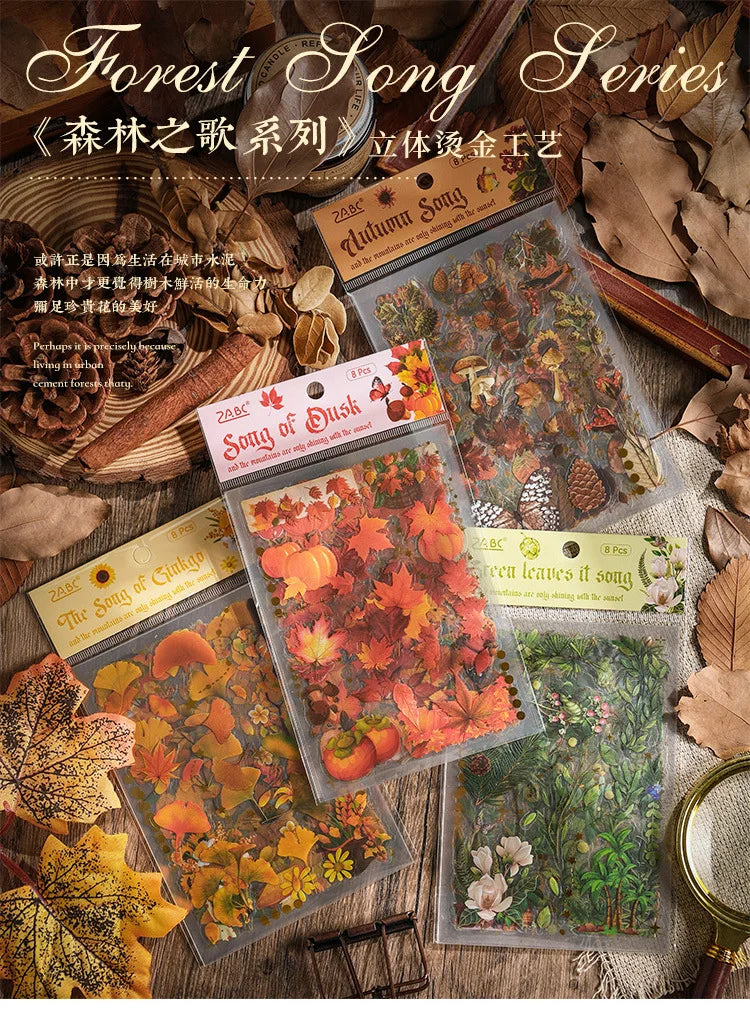 8 páginas, Vintage de otoño, impermeables, pegatinas en bolsa