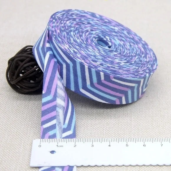 Sesgo, cinta al bies 100% de algodón, 20mm de ancho, 3/4 ",  con pliegue planchado, 5 mts
