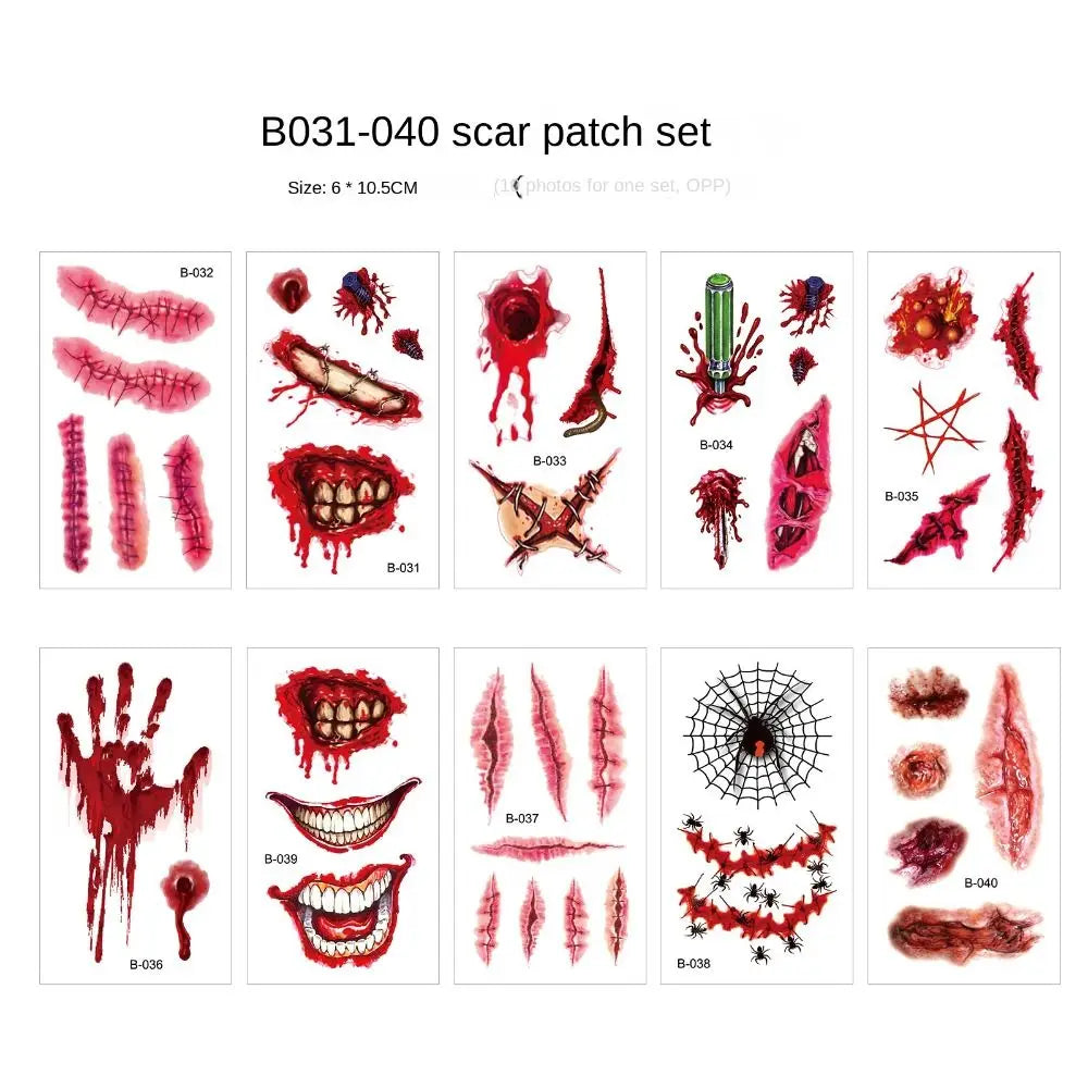 Stickers de tatuajes de terror impermeables para Halloween