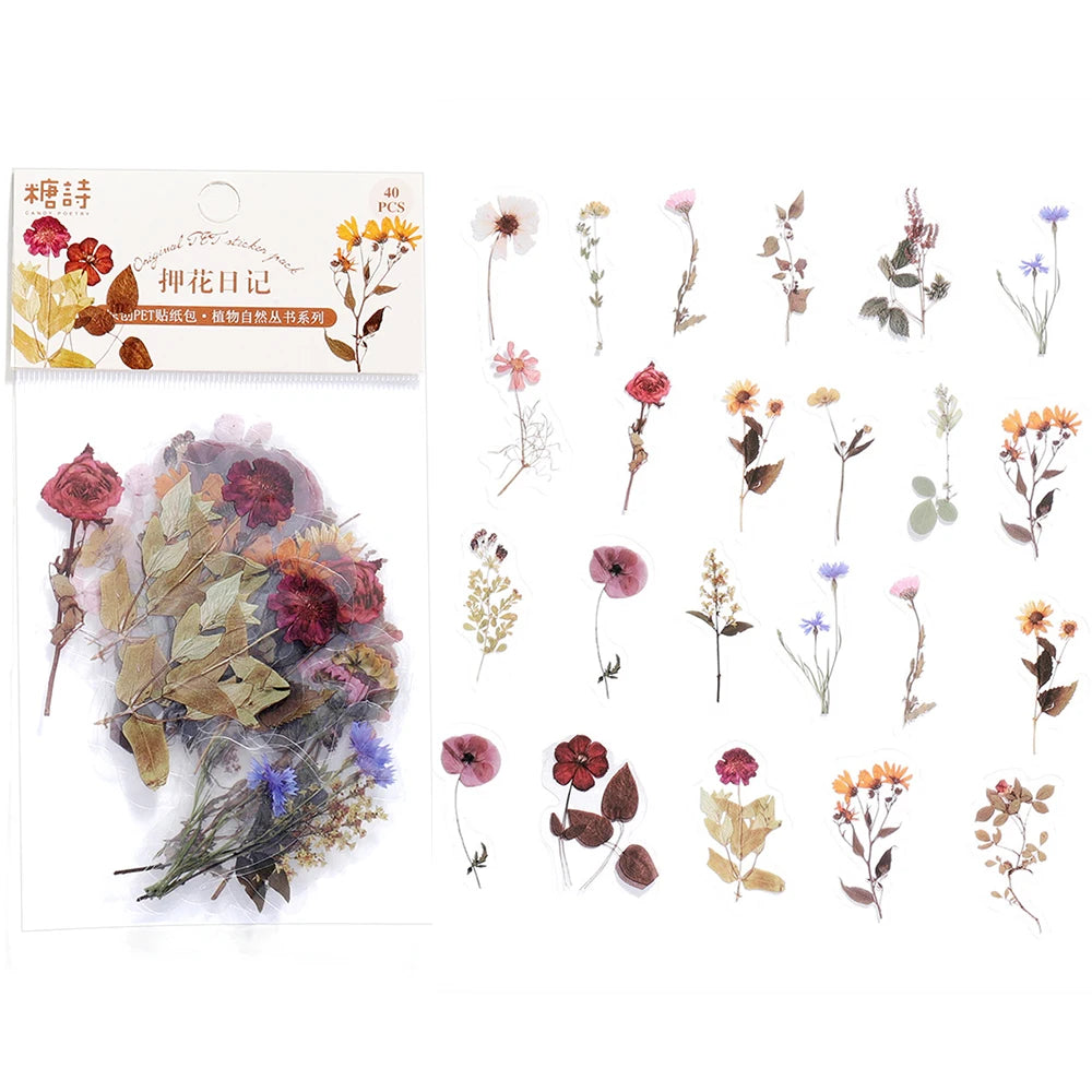 40 unids/bolsa planta naturaleza flor decorativa PVC stickers para manualidades