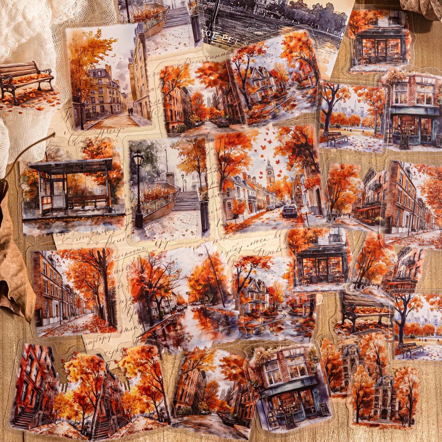 30 hojas de pegatinas de vida otoñal, Material decorativo creativo