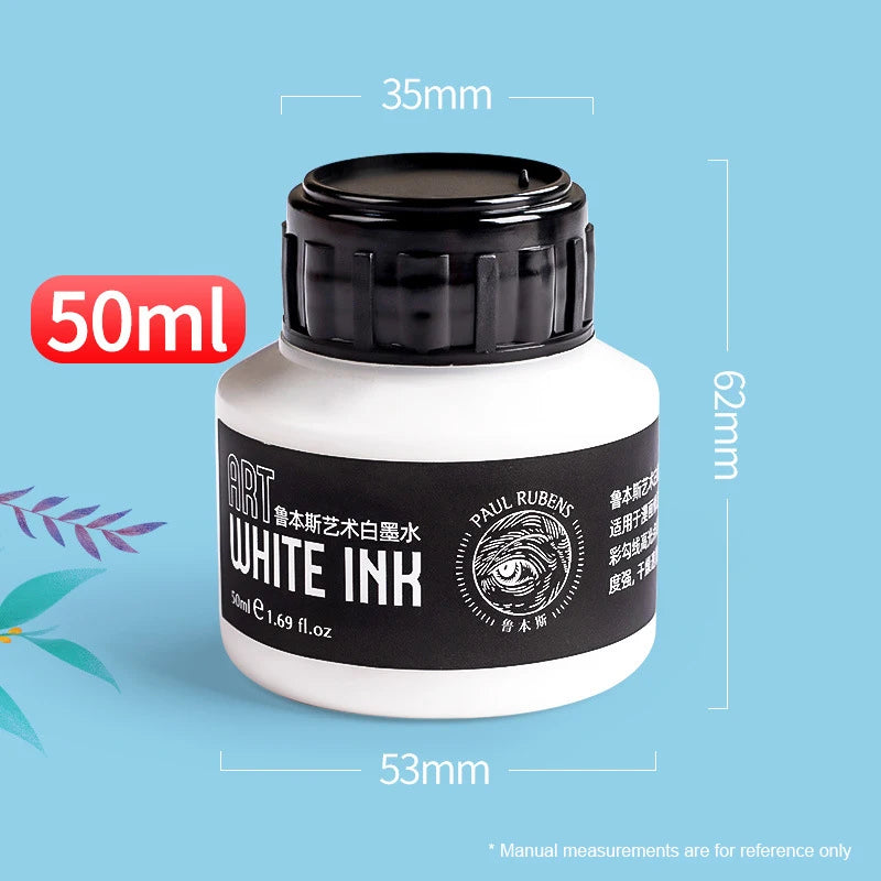 Tinta Blanca para Dibujo Paul Rubens Cartoonist de 50 ml para Pintura Artística con Pincel o Plumilla, Tinta Blanca Altamente Opaca para Resaltos y Correcciones