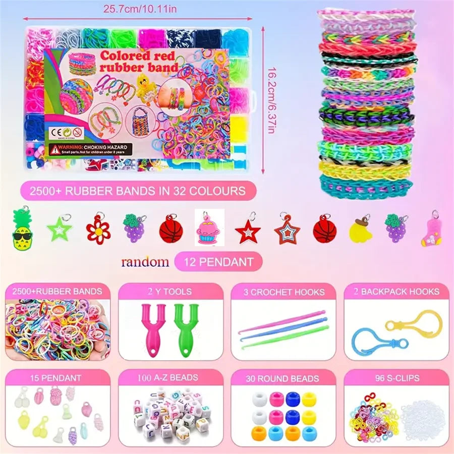 2900 Uds + 40/caja 32 colores : banda de goma, Kit para hacer pulseras, bandas de telar