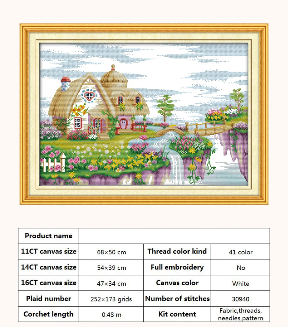 Kit de punto de cruz para manualidades,  con patrones de paisaje con Casa o cabaña,  11CT, 14CT, 16CT, DMC