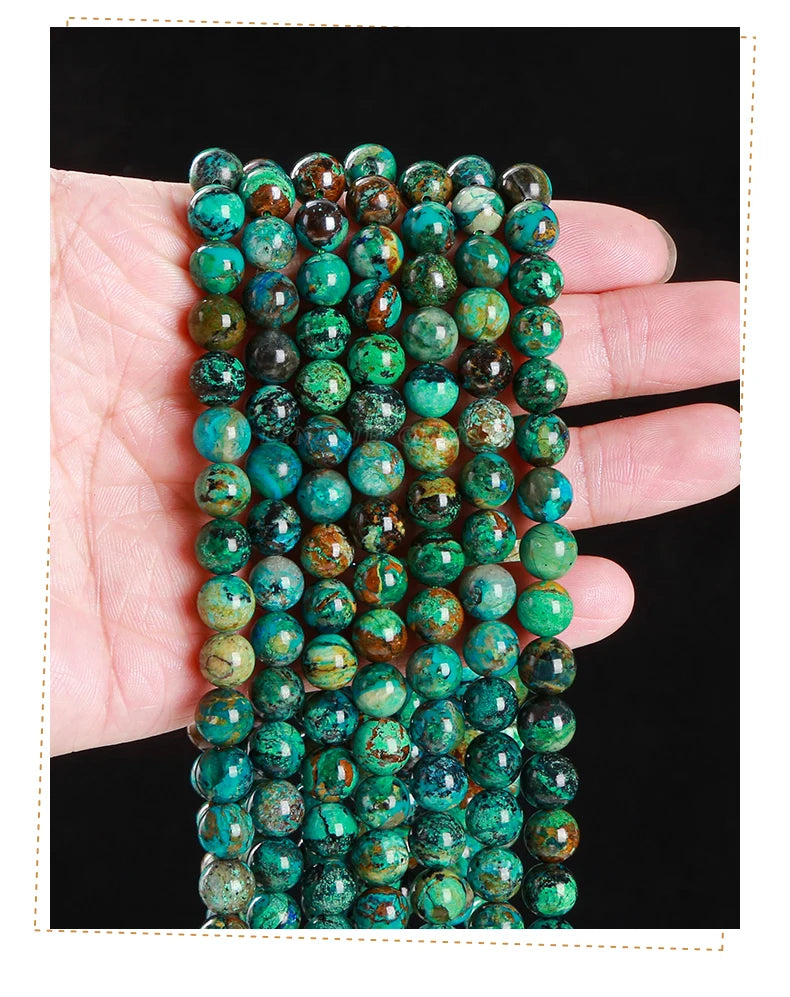 Mostacillas de piedra de crisocola de azurita natural, redondo para fabricación de joyas, 6, 8, 10mm