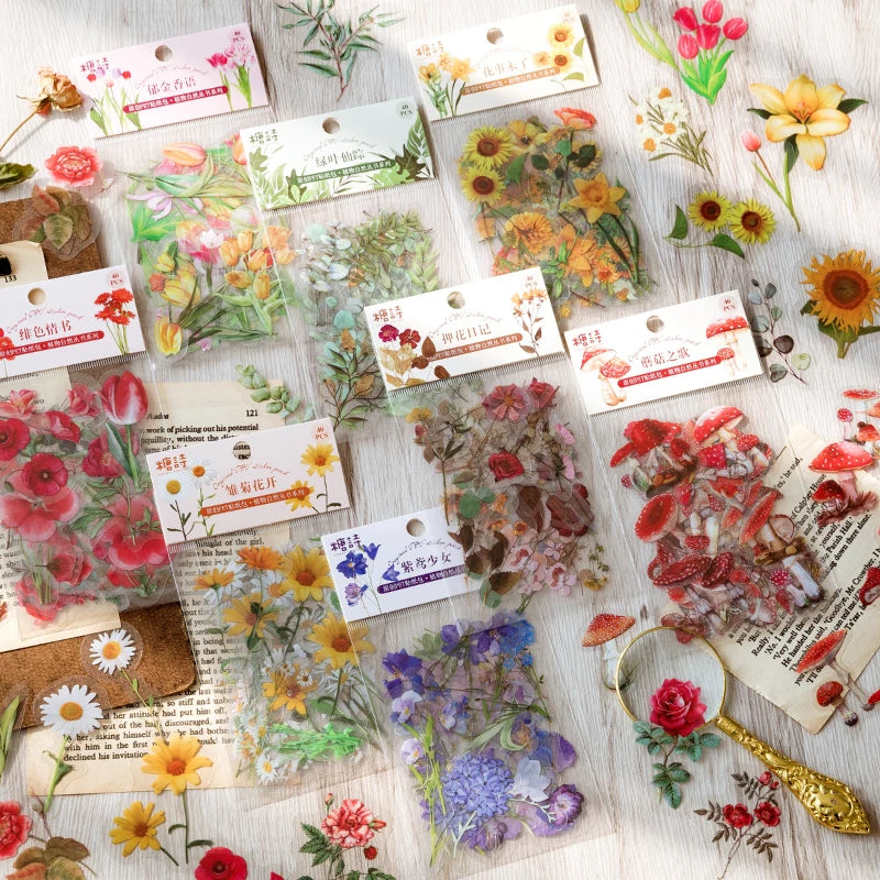 Colección de plantas de 40 piezas, stickers de hoja verde para decoración