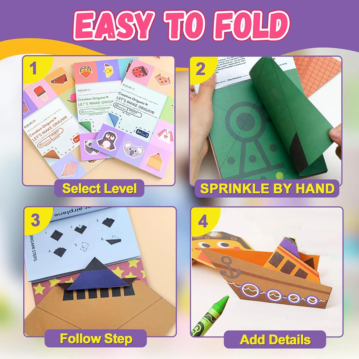 Kit de Origami, 30/96 hojas, libro guía artesanal de papel de Origami para principiantes