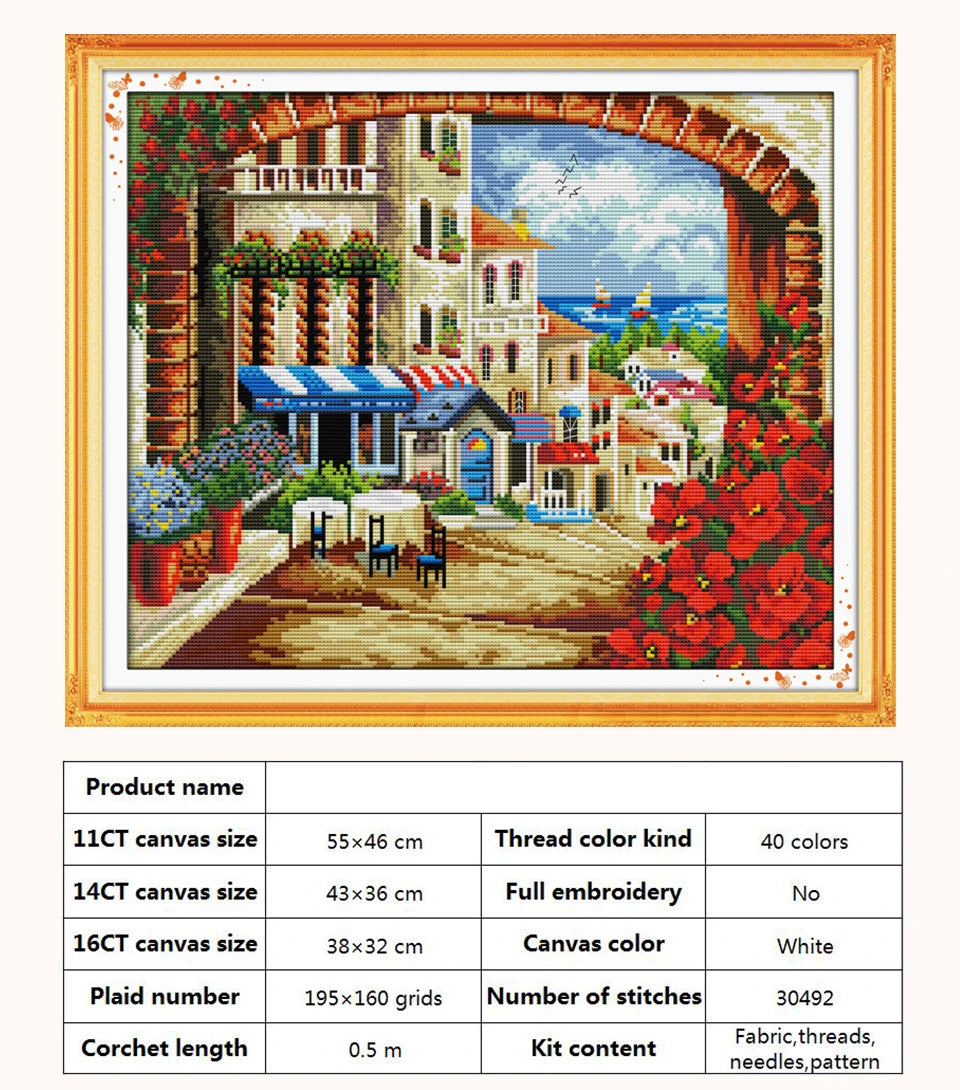 Kit de punto de cruz para manualidades,  con patrones de paisaje con Casa o cabaña,  11CT, 14CT, 16CT, DMC