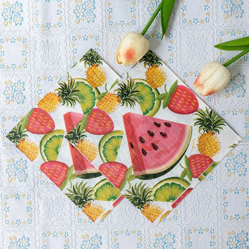 Paquete de 20 Servilletas de Papel con Estampado de Frutas