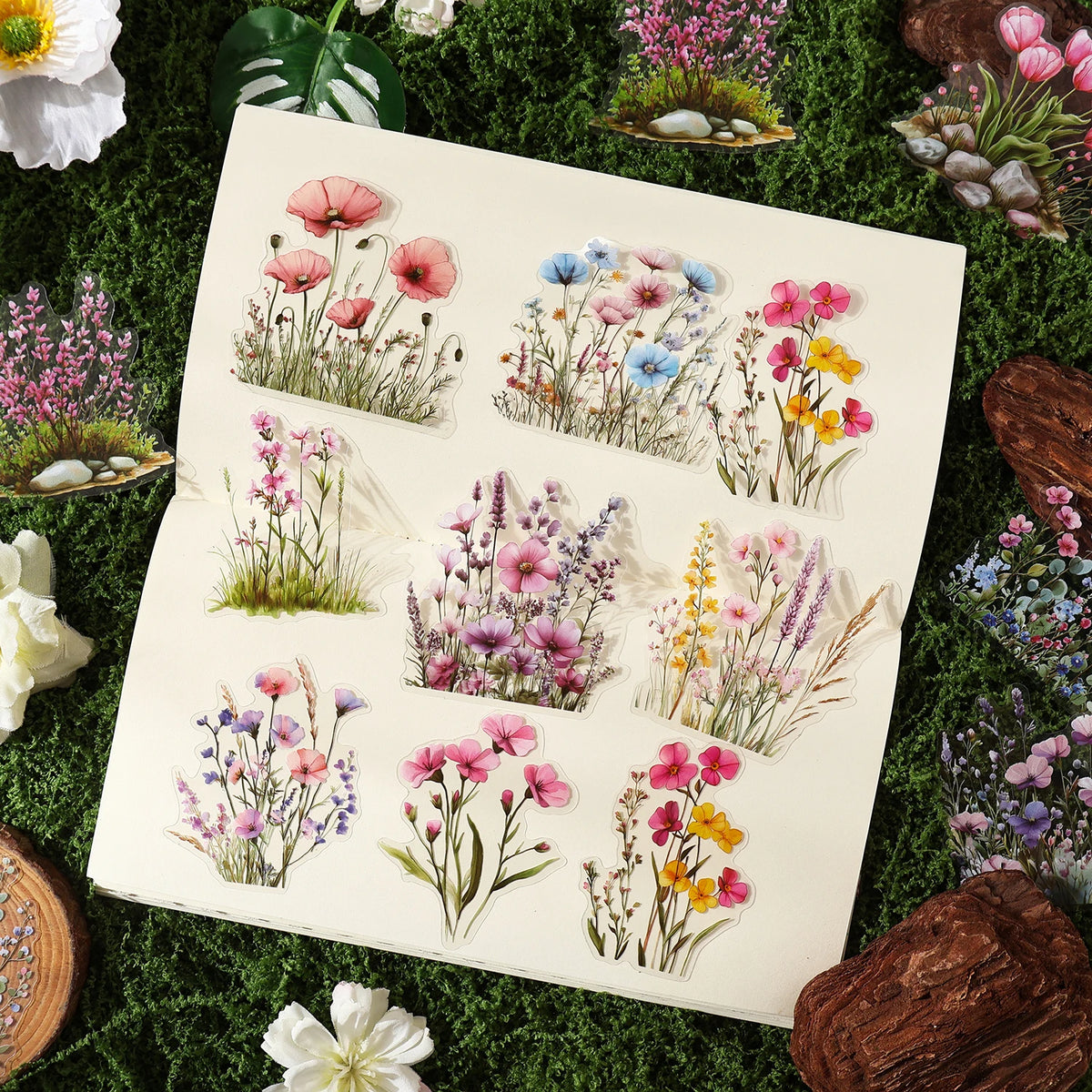 40/240 Uds. Stickers creativos vibrantes de plantas y flores