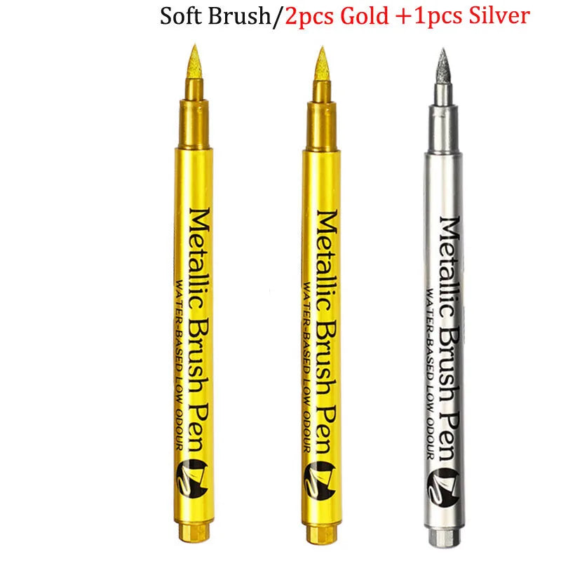 Bolígrafos de pintura acrílica permanente plateada/dorada, para pintura en variadas superficies, de punta suave/dura de 1-5MM