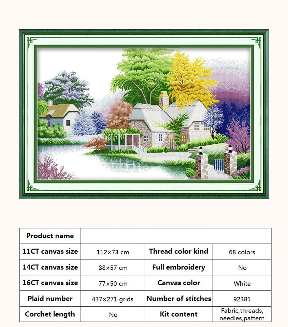 Kit de punto de cruz para manualidades,  con patrones de paisaje con Casa o cabaña,  11CT, 14CT, 16CT, DMC