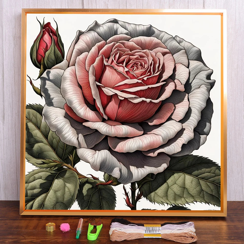 Juego de punto de cruz preimpreso con flores y rosas