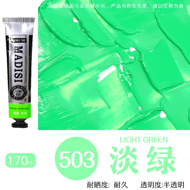 Pintura al óleo de un solo tubo de 170ML, pintura opaca multicolor de alta cobertura, pintura profesional, boceto, pigmento de secado rápido