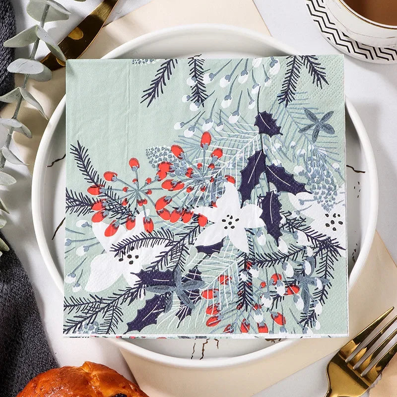 Paquete de 20 Servilletas de Papel Desechables con Diseño de Plantas y Flores, 33x33cm, Decoupage