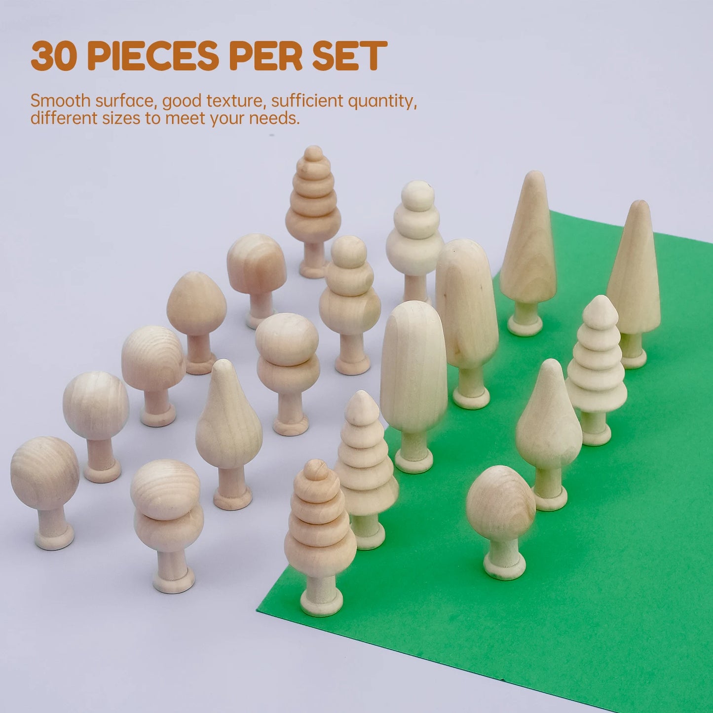 20/50 piezas de figuras y 30 piezas de árboles y setas de madera sin terminar para pintar,  para juguetes, decoraciones o maquetas. 10 estilos