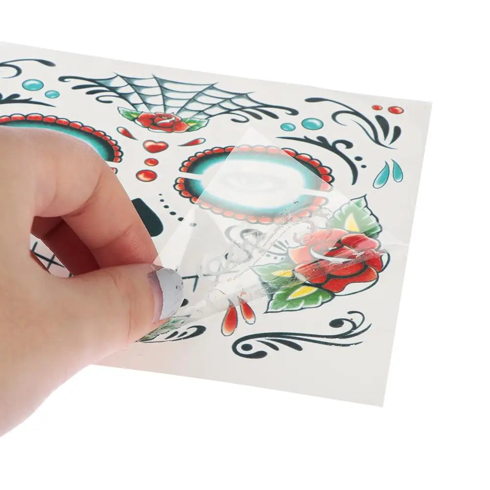 Tatuaje temporal de Día de los muertos, maquillaje Facial de Halloween impermeable, 1 unidad