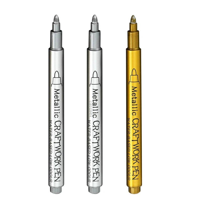 Juego de rotuladores metálicos de 1a 3 piezas, rotuladores de pintura, oro, plata y blanco, marcadores de arte permanente