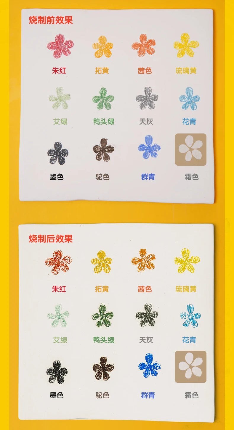 Lápices de aceite de cerámica bajo vidriado, 12 colores, herramientas de pintura de arcilla seguras para el horno