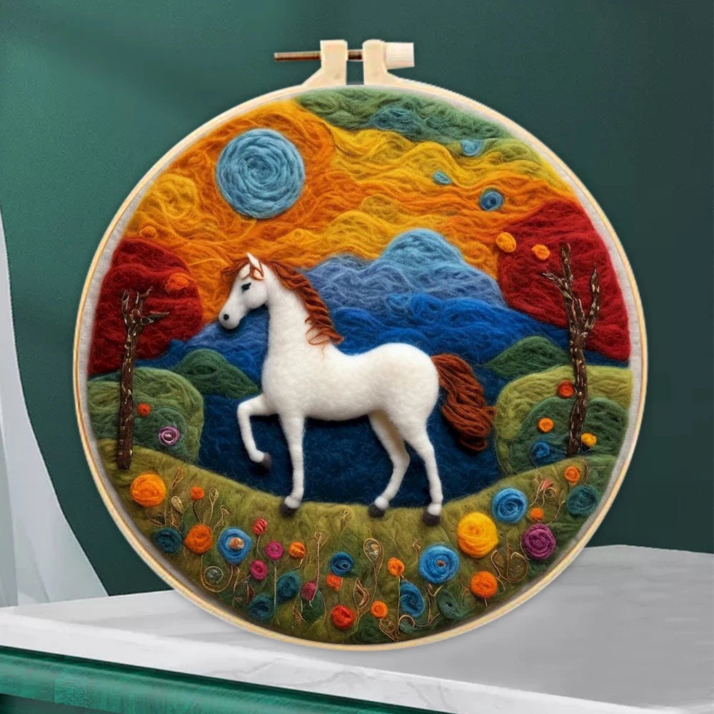 Juego de fieltro de lana artesanal, bordado de animales