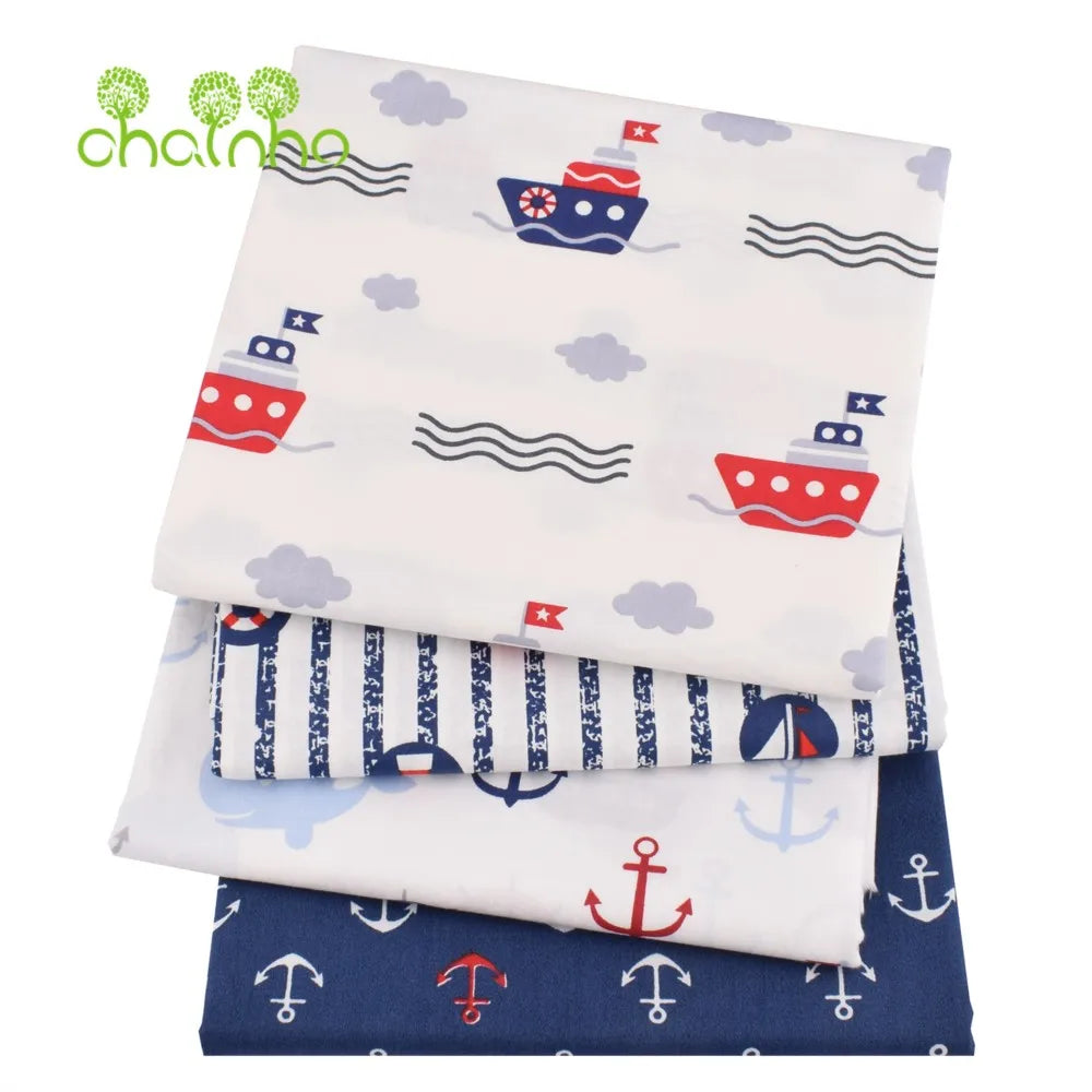 Tela de algodón de sarga estampada, Material de costura, serie Ocean, 25C21