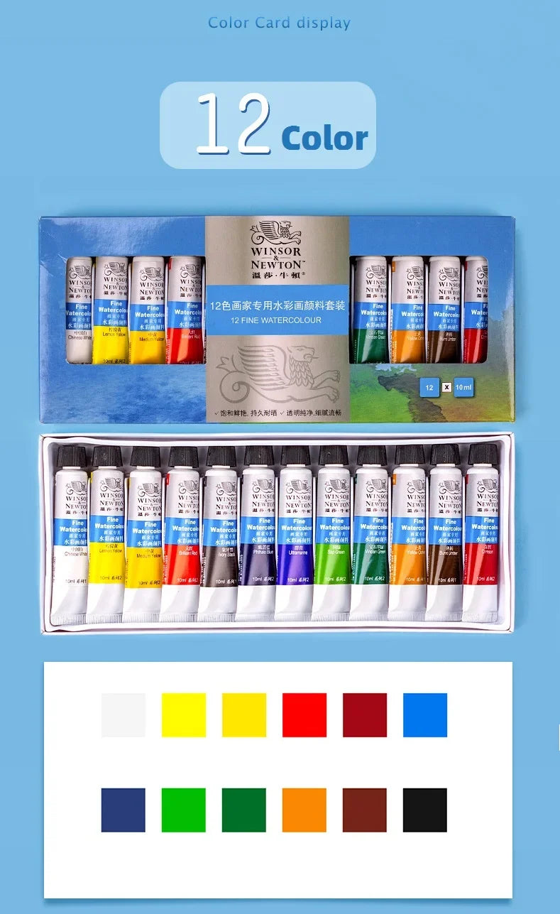 Winsor & Newton-Juego de acuarela fina, 12/18/24/36 colores, tubos de 10ml