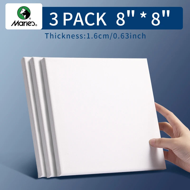 Paquete de 3 lienzos estirados Marie con 6x6", 8x8", 12x12", 12x16", 100% algodón imprimado blanco rectangular con marco de madera