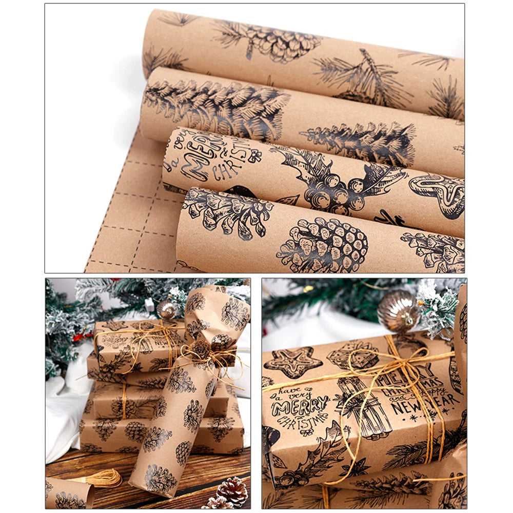 Rollo de papel de regalo, diseño de bayas de piña decoración navideña, 300*43 cm