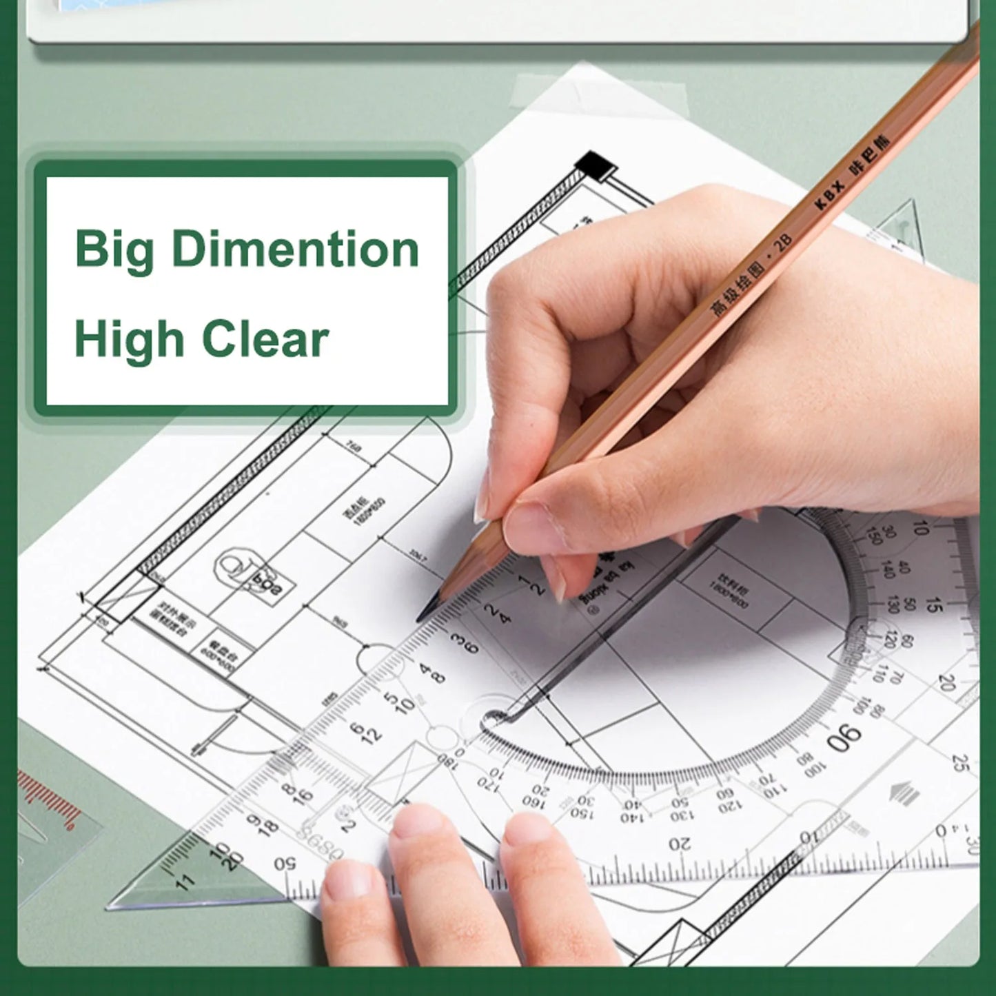Juego de geometría con brazo oscilante de 7,8 pulgadas, juego de divisor transportador, regla de cuadrados, compás