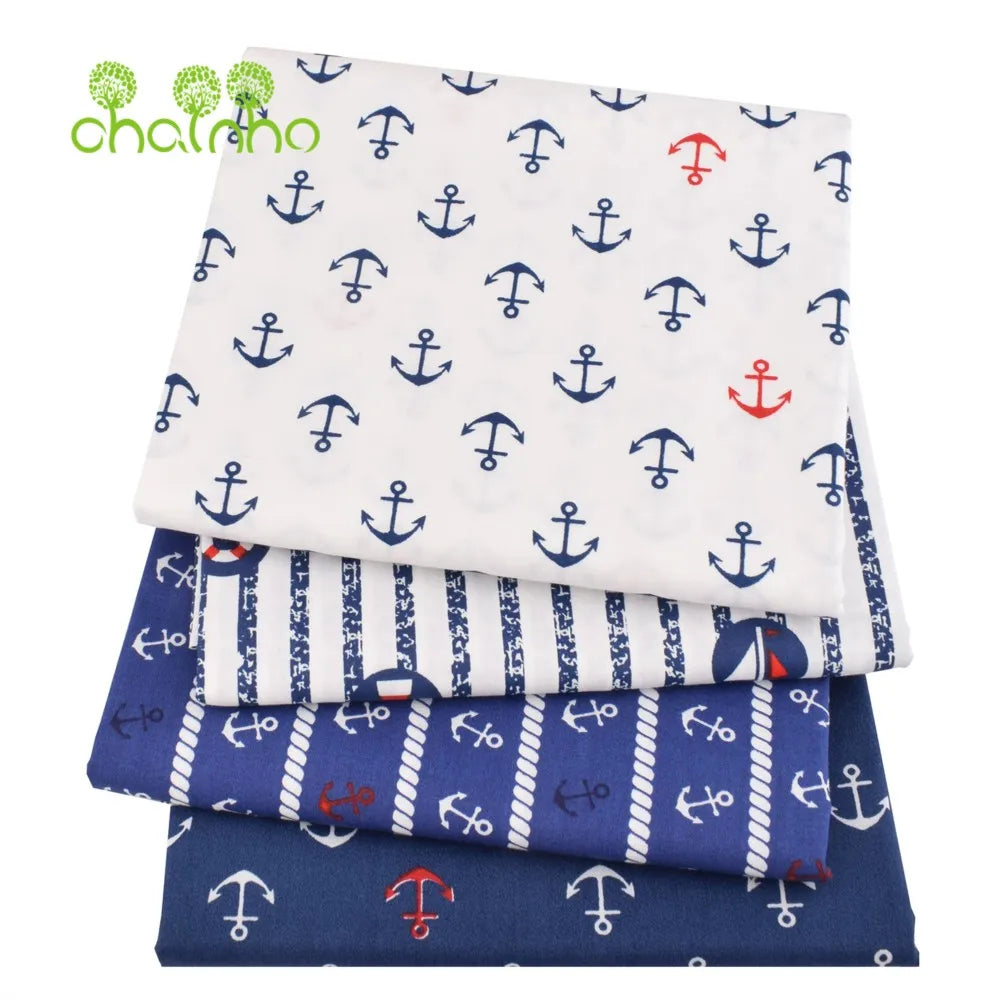 Tela de algodón de sarga estampada, Material de costura, serie Ocean, 25C21