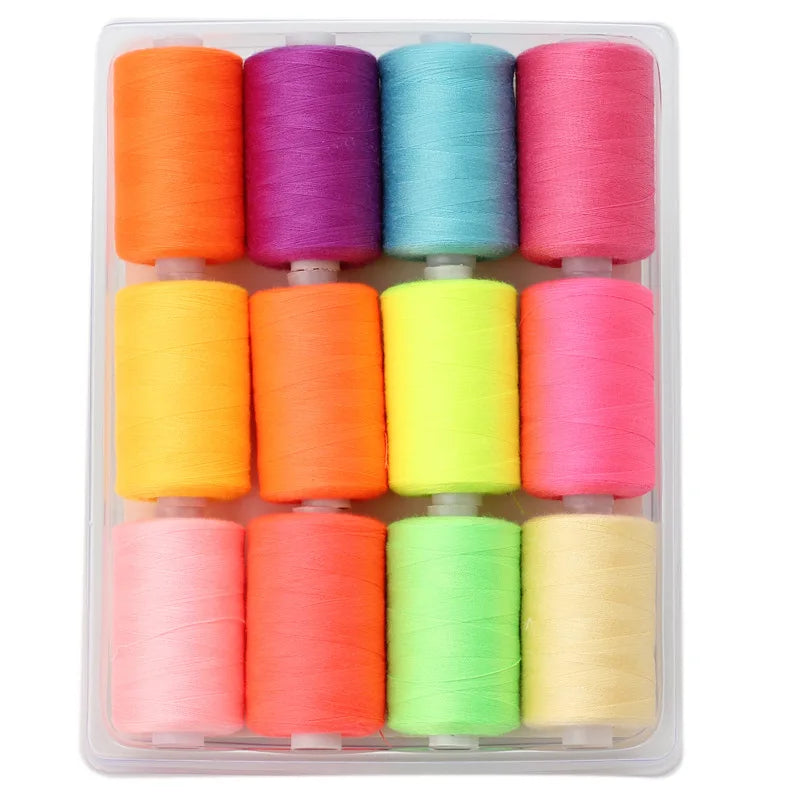 Rollo pequeño de hilo de poliéster para costura, conjunto de hilos de Color de 1000 yardas, 12 colores.