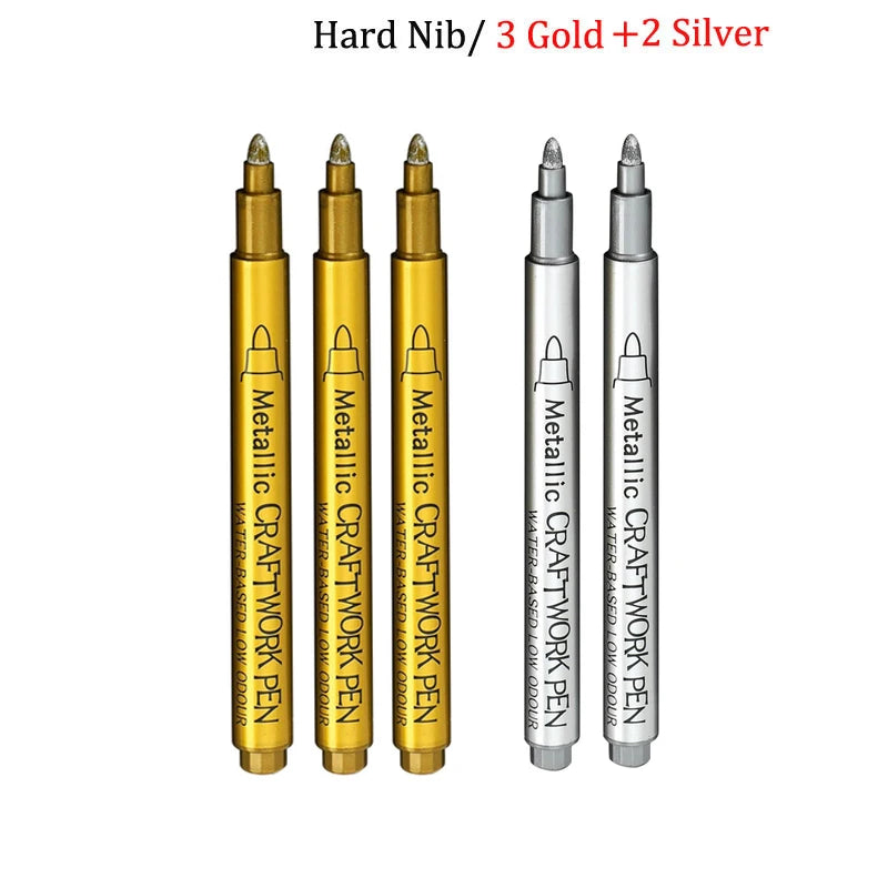 Bolígrafos de pintura acrílica permanente plateada/dorada, para pintura en variadas superficies, de punta suave/dura de 1-5MM