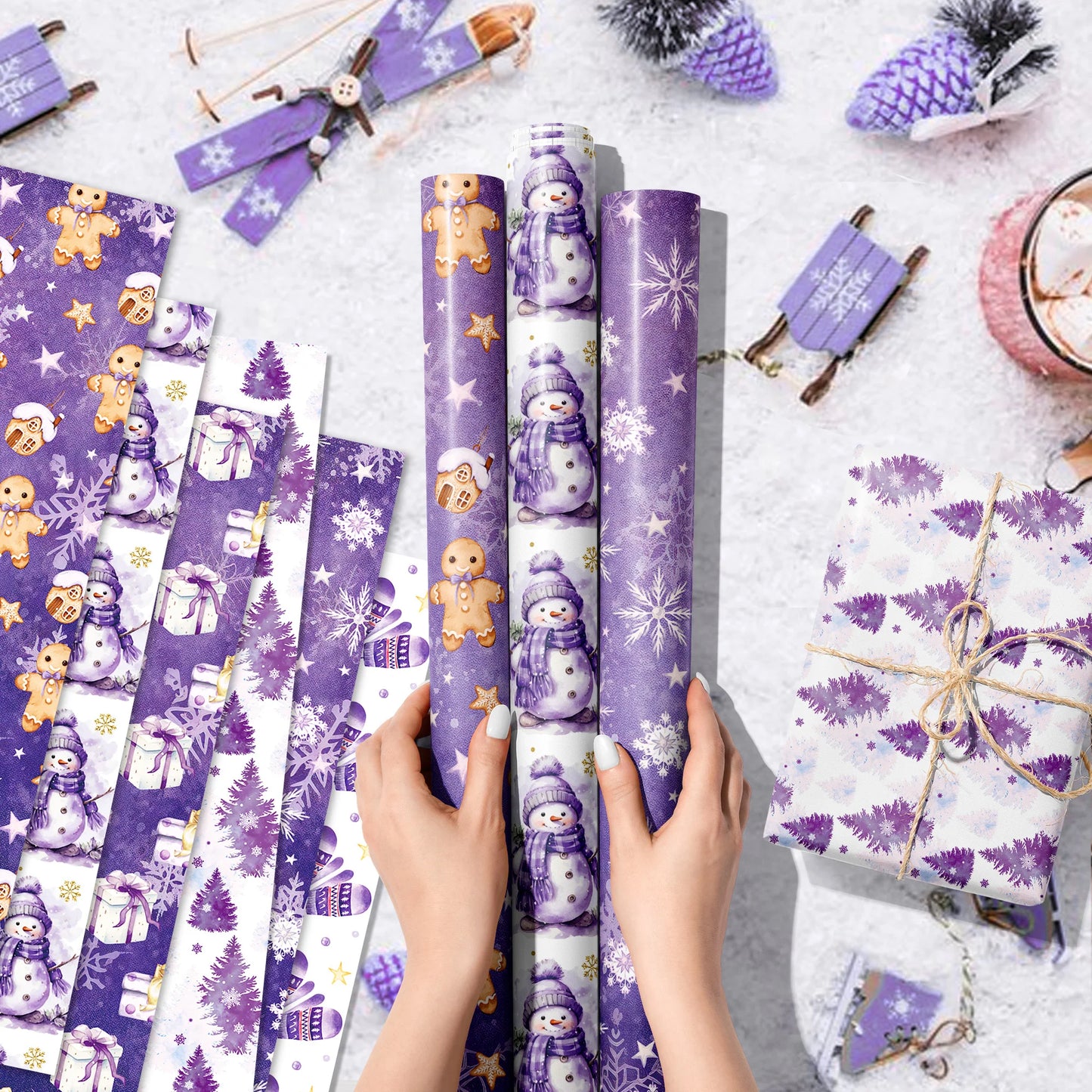 Papel  púrpura, papel de regalo de alta calidad, regalo Navidad, 12 pliegos