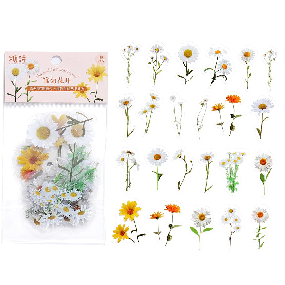 40 unids/bolsa planta naturaleza flor decorativa PVC stickers para manualidades