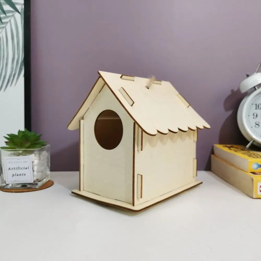 Casa de pájaro de madera para manualidades para el hogar, comedero colgante, 3 uds.