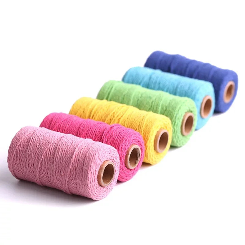 Cuerda de Algodón Puro para Macramé, de 2mm y 100M, 20 Colores