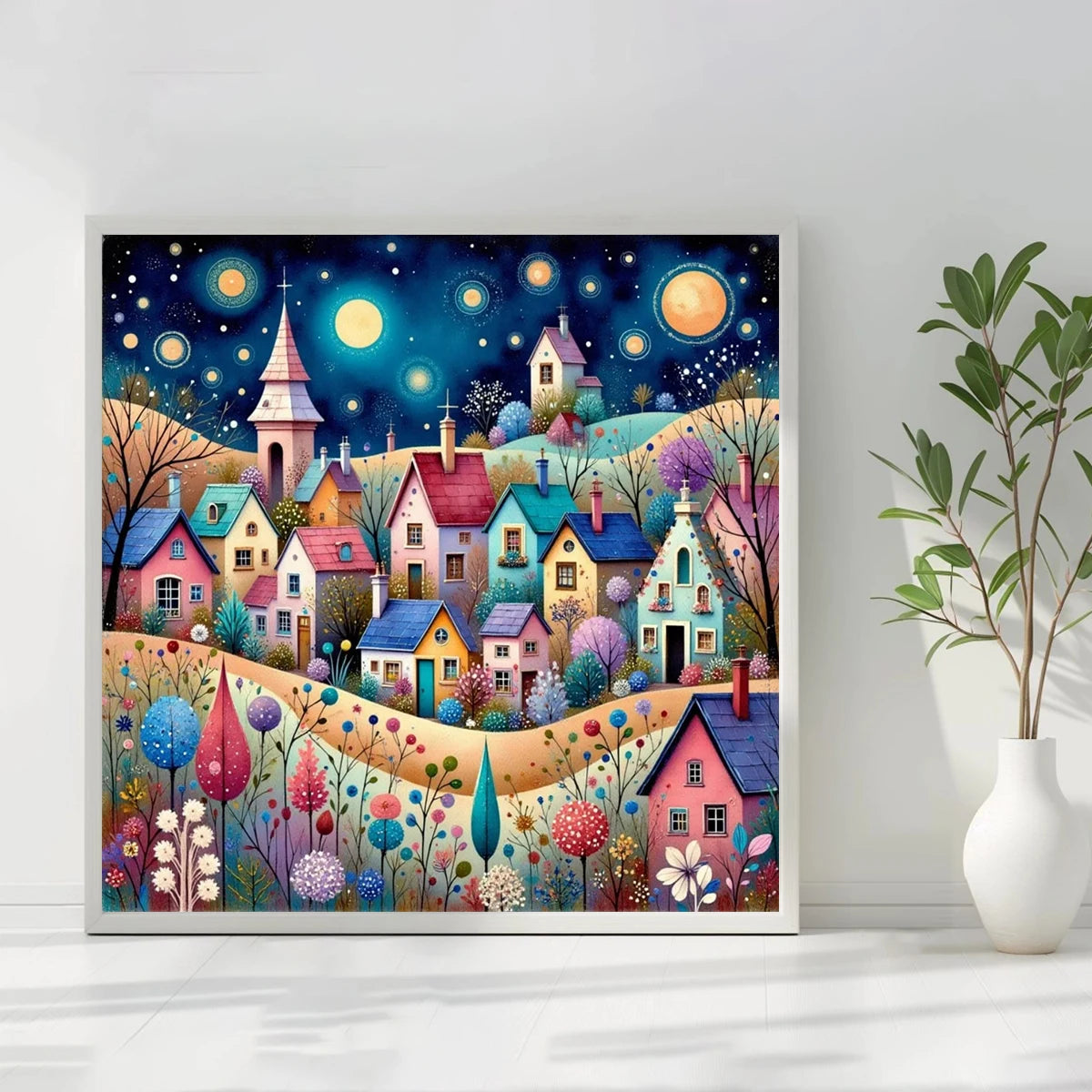 1 unidad 40X40cm/15,7X15,7 pulgadas, vista nocturna, kit de punto de cruz con estampado de 11CT/14CT