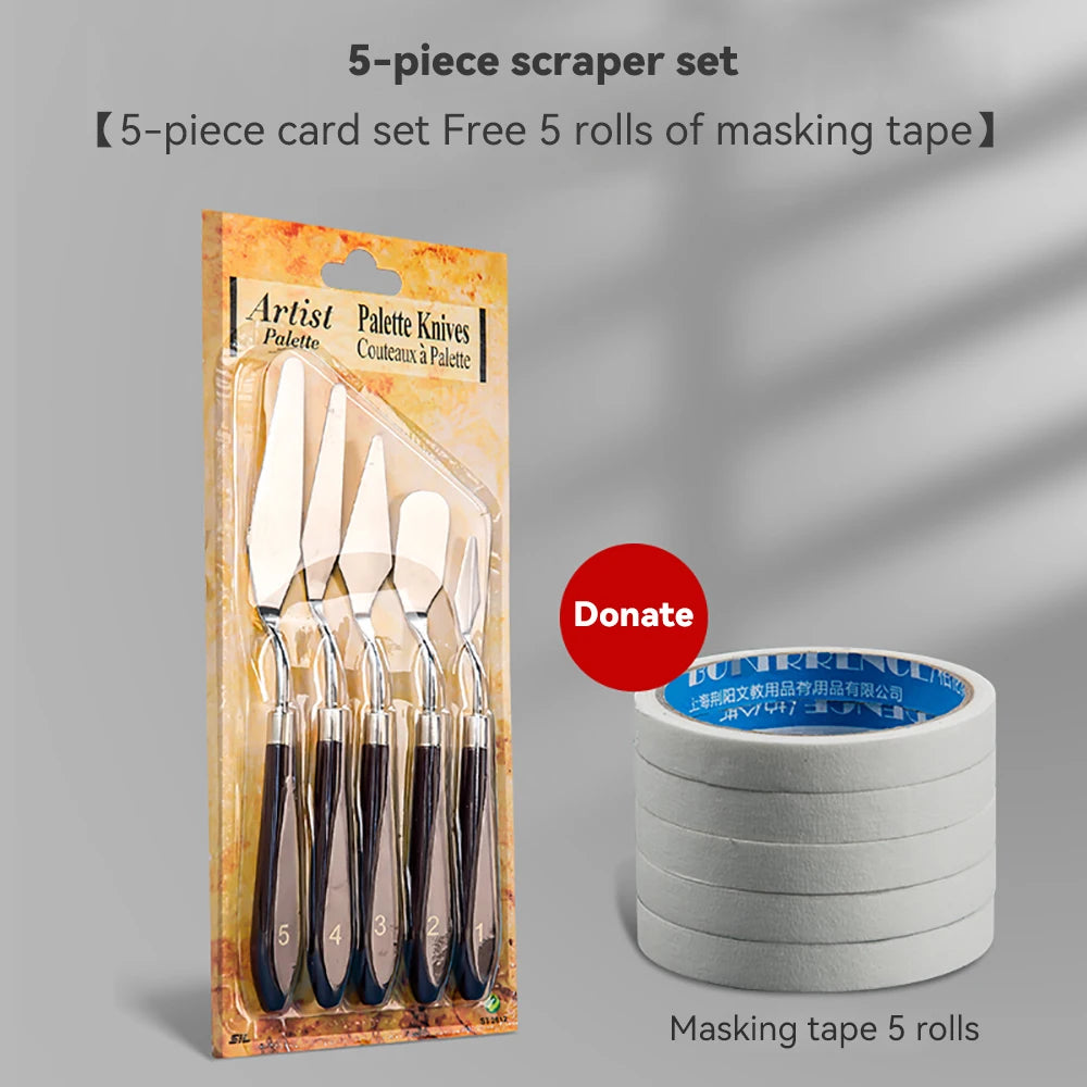 3/5/7 unids/set paleta cuchillo y espátula de acero inoxidable para pintura al óleo, mango de madera