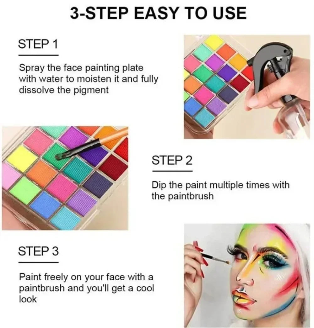 Nueva pintura para el cuerpo y la cara, pigmentos de pintura no tóxicos seguros para niños, pintura de tatuaje Flash con pincel