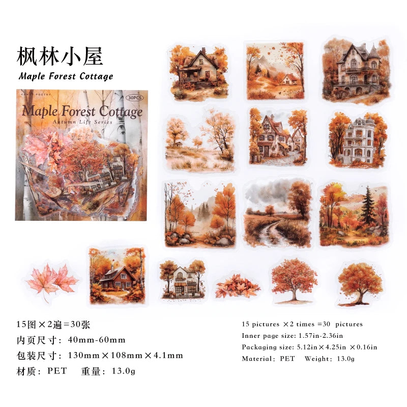 30 hojas de pegatinas de vida otoñal, Material decorativo creativo
