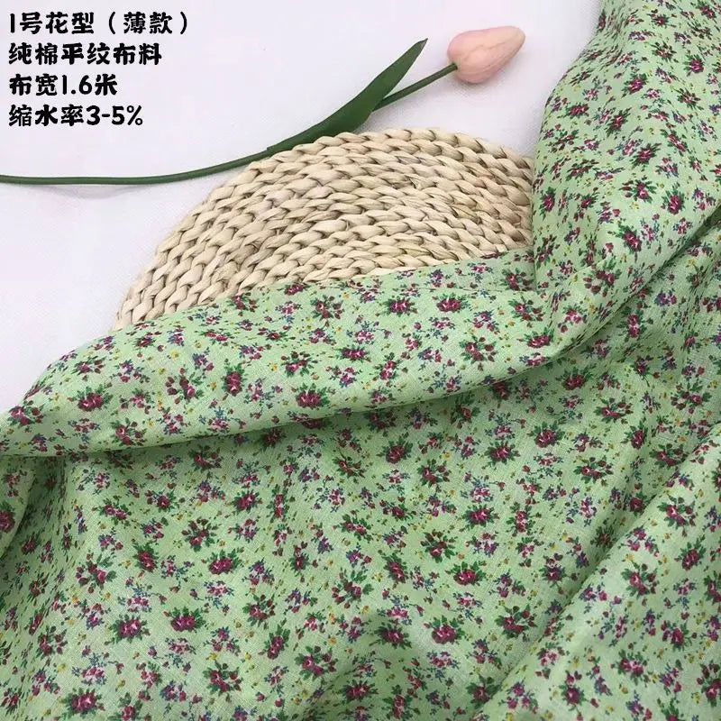 Tela estampada de algodón puro por metros, textil fino, transpirable, Verde