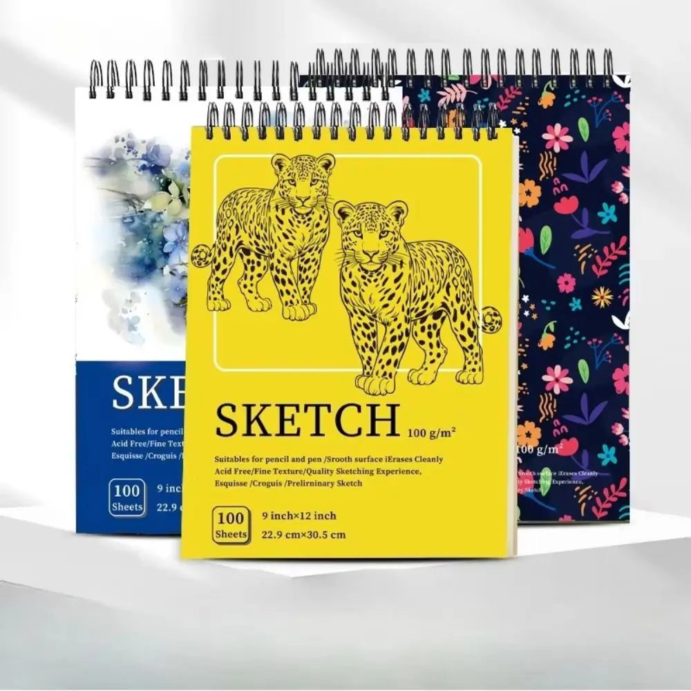 Cuaderno de bocetos en espiral de 100 hojas, páginas perforadas, papel sin ácido, papel grueso de 100 g/m²