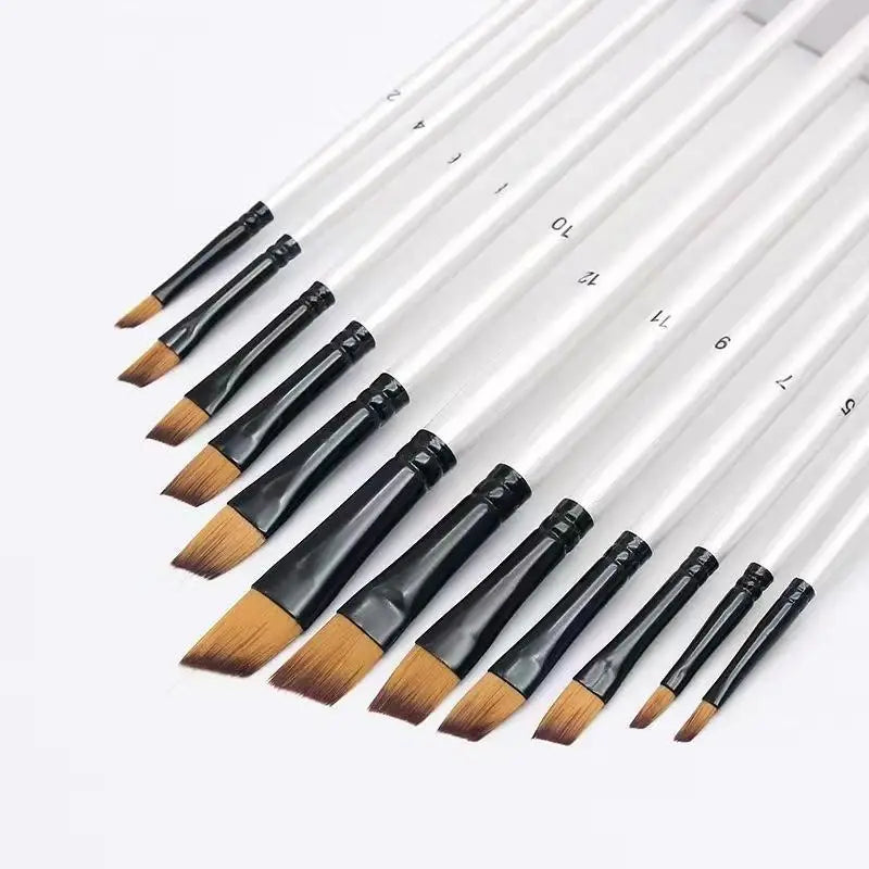 Juego de 12 pinceles de pintura artística con mango de madera y cerdas de nailon
