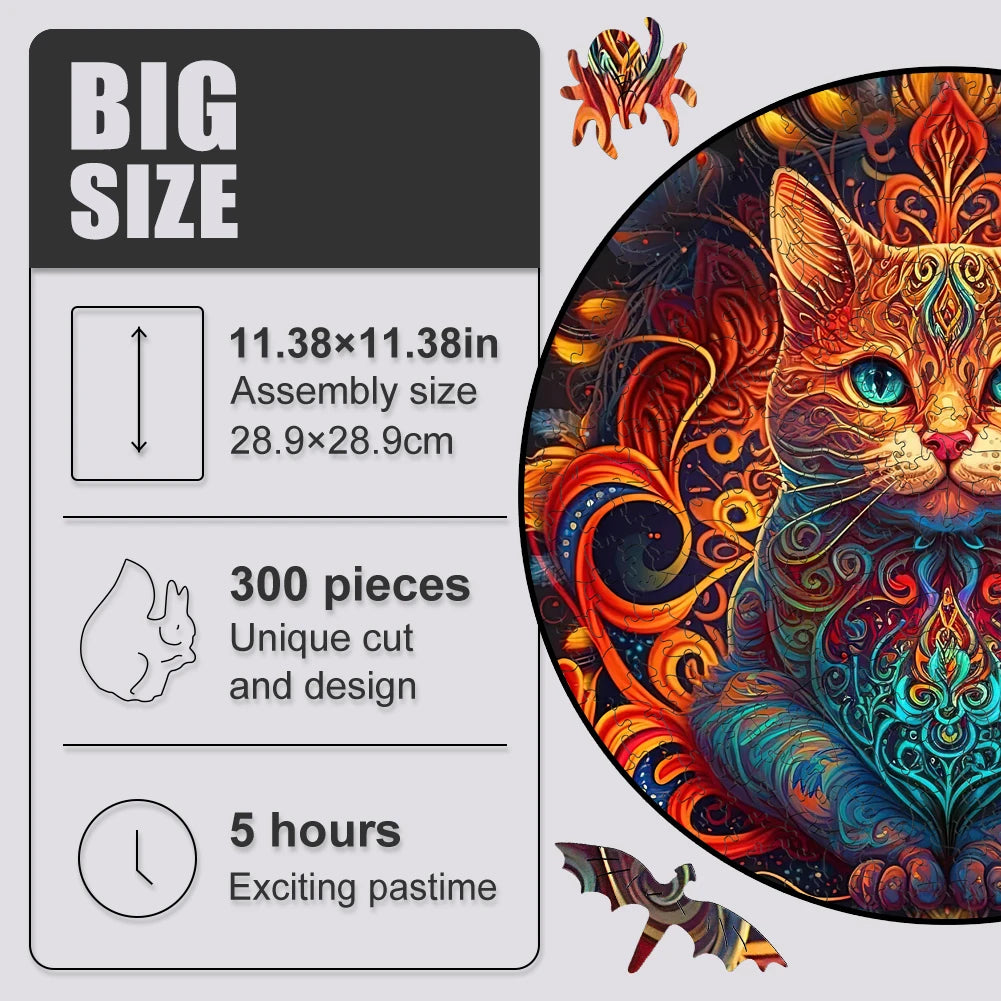 Rompecabezas de madera 3D con forma de Mandala de gato, rompecabezas retro con diseño