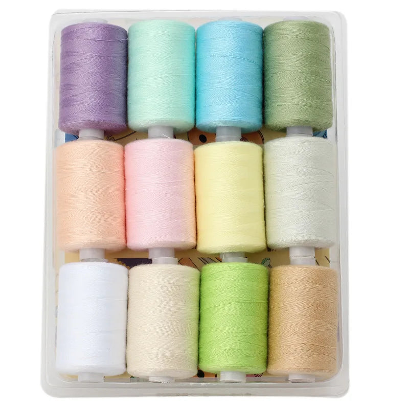 Rollo pequeño de hilo de poliéster para costura, conjunto de hilos de Color de 1000 yardas, 12 colores.