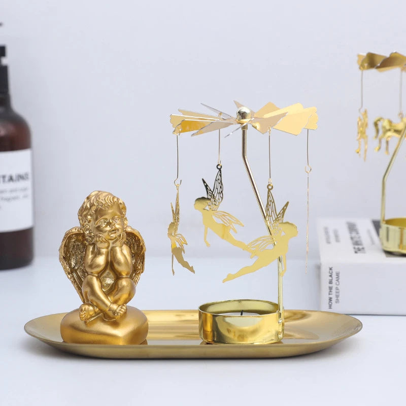 Porta velas giratorio de metal para decoración de Navidad