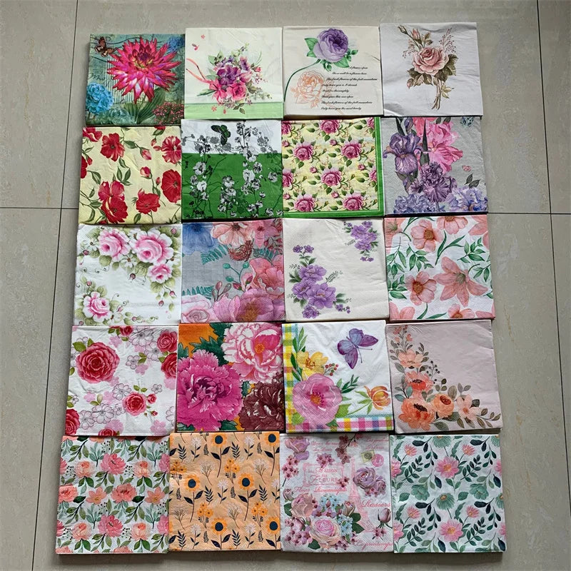 Decoupage-Servilletas de papel de flores, mariposas, 20 unidades
