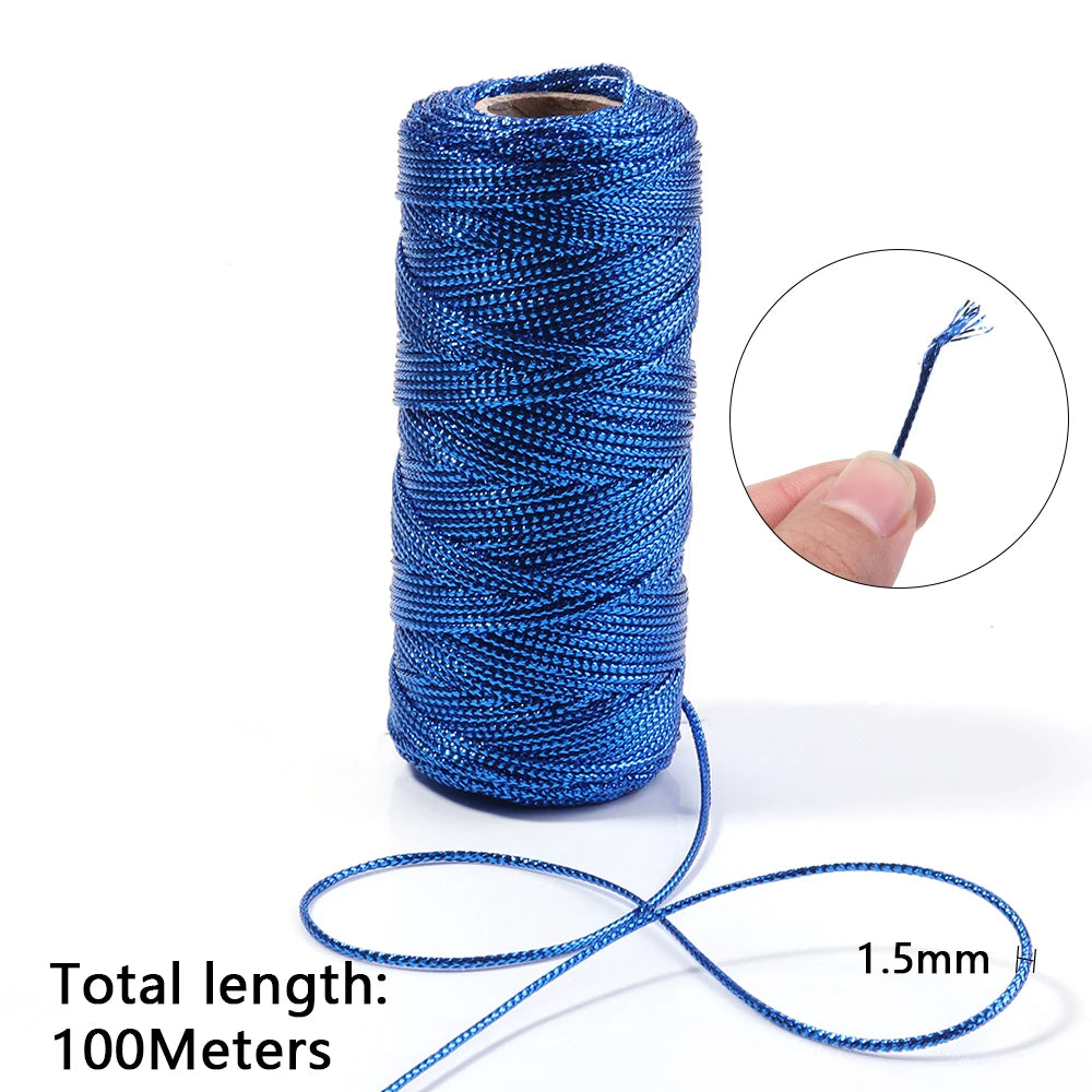 Cuerda de 1,5mm y 100m, cordón dorado y plateado para embalaje de regalo, cordón para macramé