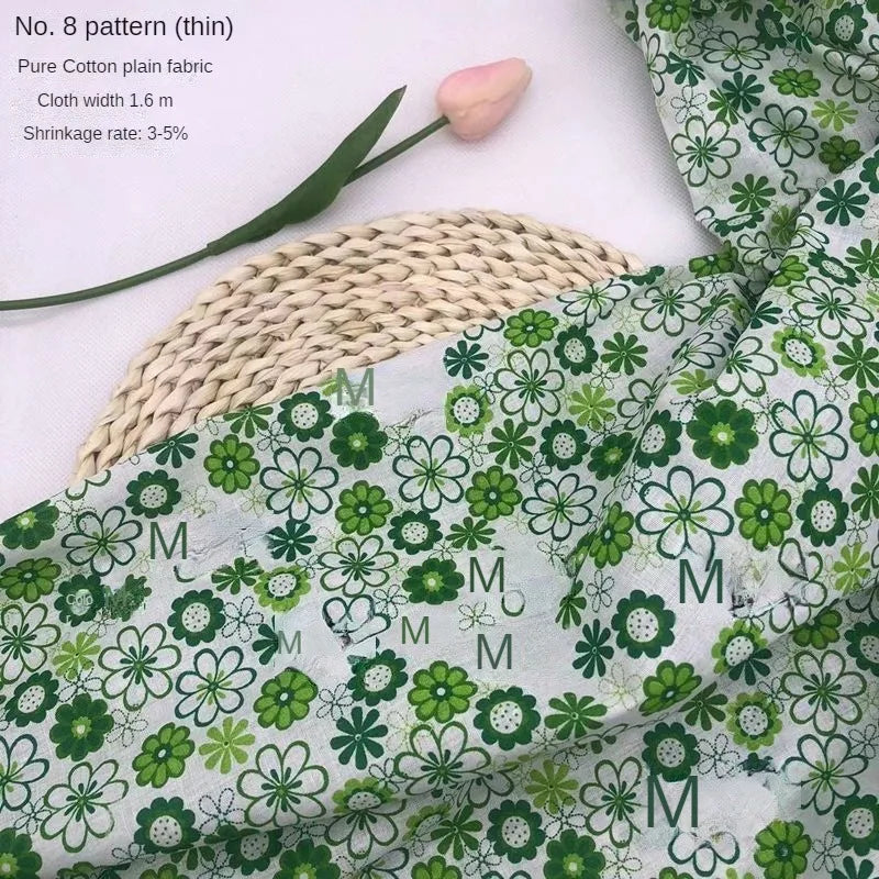 Tela estampada de algodón puro por metros, textil fino, transpirable, Verde